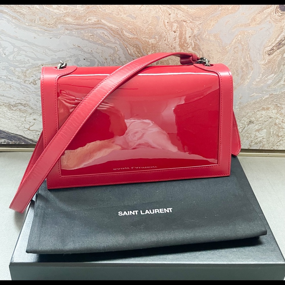 Saint Laurent Book Red Patent Leather Shoulder Bag - Picture 3 of 13